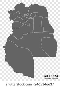 Mapa en blanco Mendoza Provincia de Argentina. Mapa de alta calidad Provincia de Mendoza con distritos en fondo transparente para su diseño de Sitio web, logotipo, App, UI. República Argentina.  EPS10.