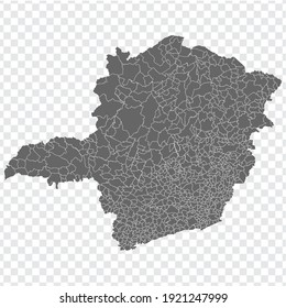 Blank map Minas Gerais of Brazil. High quality map Minas Gerais with regions on transparent background for your web site design, logo, app, UI.  Brazil.  EPS10.