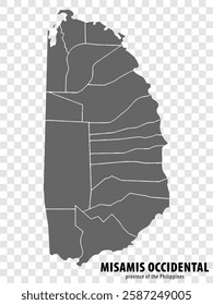Blank map Misamis Occidental of Philippines. High quality map Misamis Occidental Province with districts on transparent background for your web site design, logo, app, UI.  Philippines. EPS10.