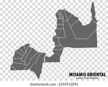 Blank map Misamis Oriental of Philippines. High quality map Province of Misamis Oriental with districts on transparent background for your web site design, logo, app, UI. Philippines.  EPS10.