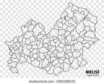 Blank map Molise of Italy. High quality map Region Molise with municipalities on transparent background for your web site design, logo, app, UI.  EPS10.