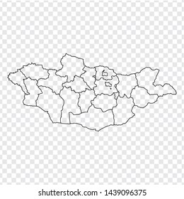 Blank map Mongolia. High quality map Mongolia with provinces on transparent background for your web site design, logo, app, UI. Stock vector. Vector illustration EPS10. 