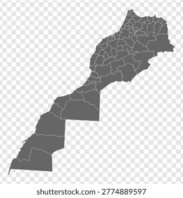 Blank map Morocco. Map Prefectures and Provinces of Morocco in gray. High detailed gray vector map of Morocco on transparent background for your web site design,  app, UI. EPS10. 