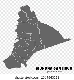 Mapa em branco Morona Santiago Província de Equador. Mapa de alta qualidade Morona Santiago com municípios em fundo transparente para o seu design de site, logotipo, aplicativo, UI. Equador.  EPS10