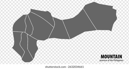 Blank map Mountain Province of Philippines. High quality map Province of Mountain with districts on transparent background for your web site design, logo, app, UI.  Republic of the Philippines. EPS10.