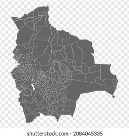 Blank map  Municipalities of Bolivia. Departments of Bolivia map. High detailed vector map  Bolivia on transparent background for your web site design, logo, app, UI. EPS10. 