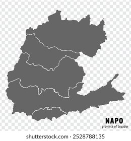 Mapa em branco Napo Province of Ecuador Mapa de alta qualidade Napo com municípios em fundo transparente para o seu design de site, logotipo, aplicativo, UI. Equador.  EPS10