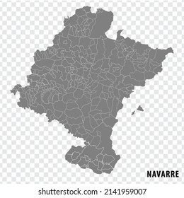 Blank map Navarre of Spain. High quality map Comarcas of Spain on transparent background for your web site design, logo, app, UI.  Spain.  EPS10.