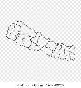 Blank map Nepal. High quality map Federative Democratic Republic of Nepal with provinces on transparent background for your web site design, logo, app, UI. Stock vector. Vector illustration EPS10. 