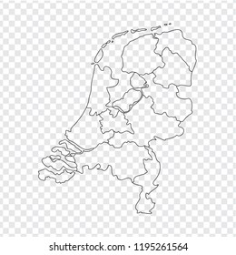 Blank map Netherlands. High quality map Kingdom of Netherlands with provinces on transparent background for your web site design, logo, app, UI. Stock vector. Vector illustration EPS10.