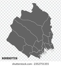 Blank map Norrbotten  County of  Sweden. High quality map Norrbotten County on transparent background for your web site design, logo, app, UI.  Sweden.  EPS10.