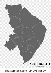 Blank map North Karelia Region  of  Finland. High quality map North Karelia on transparent background for your web site design, logo, app, UI.  Finland.  EPS10.