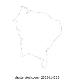 Mapa em branco da região Nordeste isolado sobre fundo branco. Ilustração vetorial.