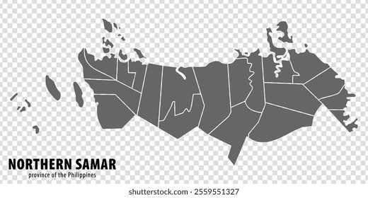 Blank map Northern Samar of Philippines. High quality map Province of Northern Samar with districts on transparent background for your web site design, logo, app, UI. Philippines.  EPS10.