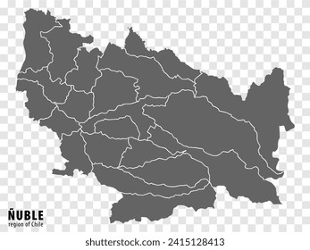 Blank map Nuble Region of Chile. High quality map Nuble with municipalities on transparent background for your web site design, logo, app, UI. Republic of Chile.  EPS10.