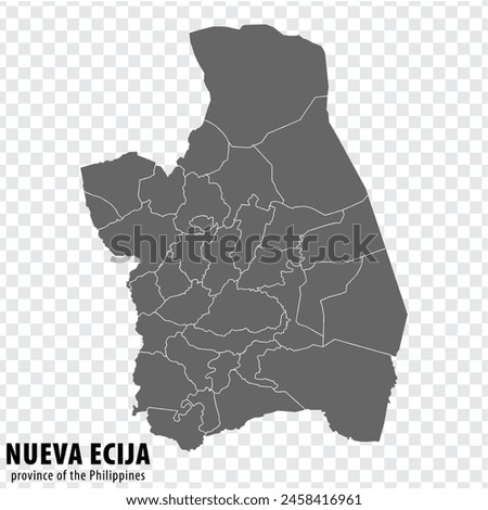 Blank map Nueva Ecija of Philippines. High quality map Province of Nueva Ecija with districts on transparent background for your web site design, logo, app, UI.  Republic of the Philippines.  EPS10.