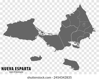 Blank map Nueva Esparta State of Venezuela. High quality map Nueva Esparta State with municipalities on transparent background for your design. Bolivarian Republic of Venezuela.  EPS10.
