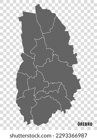 Blank map Orebro County  of  Sweden. High quality map Orebro  County on transparent background for your web site design, logo, app, UI.  Sweden.  EPS10.