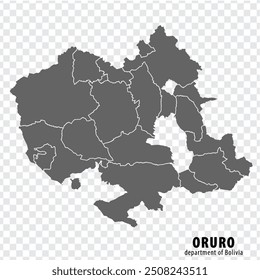 Blank map Oruro  Department of Bolivia. High quality map Department  of Oruro  with districts on transparent background for your web site design, logo, app, UI.  Plurinational State of Bolivia.