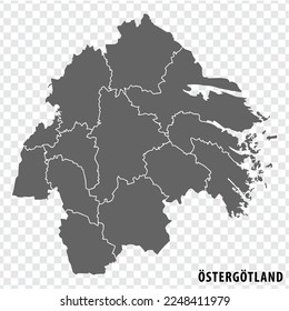 Blank map Ostergotland  County  of  Sweden. High quality map Ostergotland   County on transparent background for your web site design, logo, app, UI.  Sweden.  EPS10.