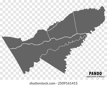Mapa em branco Departamento de Pando da Bolívia. Mapa de alta qualidade Departamento de Pando com distritos em fundo transparente para o seu web site design, logo, app, UI.  EPS10