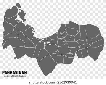 Blank map Pangasinan of Philippines. High quality map Province of Pangasinan with districts on transparent background for your web site design, logo, app, UI.  Republic of the Philippines.  EPS10.