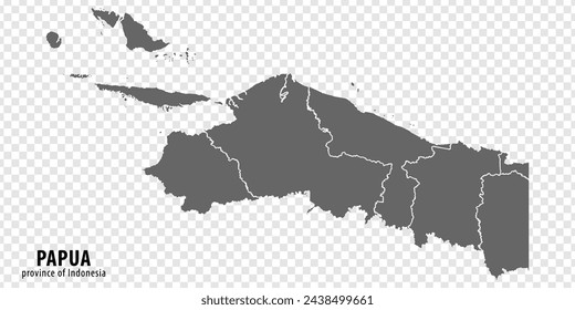 Blank map Papua province of Indonesia. High quality map Papua Province with municipalities on transparent background for your design. Republic of Indonesia.  EPS10.