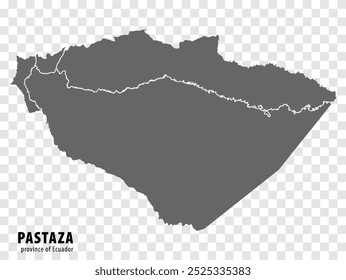 Mapa em branco Pastaza Província do Equador. Mapa de alta qualidade Pastaza com municípios em fundo transparente para o seu design de site, logotipo, aplicativo, UI. Equador.  EPS10 