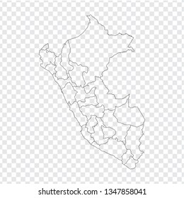 Blank map  Peru. High quality map  Peru with provinces on transparent background for your web site design, logo, app, UI. Stock vector. Vector illustration EPS10. 