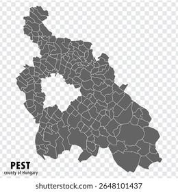Blank map Pest County of Hungary. High quality map Pest County with municipalities on transparent background for your web site design, logo, app, UI. Hungary. EPS10.