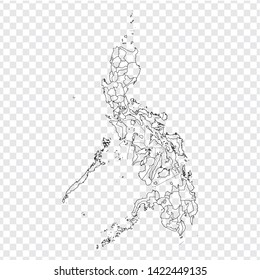 Blank map Philippines. High quality map of  Philippines with provinces on transparent background. Vector illustration EPS10. 