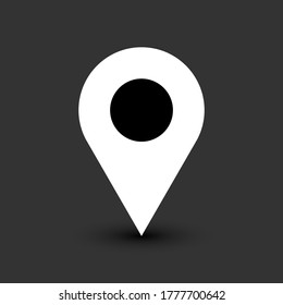 Blank map pin icon. Location sign. Famous place marker. White mapping symbol. Empty mappin circle shape with shadow isolated on gray background. Flat style. Design element. Vector illustration