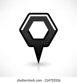 Blank map pin location sign rounded polygon icon in flat style. Empty black shapes with gray oval shadow and reflection on white background. Web design element saved in vector illustration 8 eps