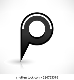 Blank map pin location sign circle icon in flat style. Empty black shapes with gray gradient oval shadow and reflection isolated on white background. Web design element in vector illustration 8 eps