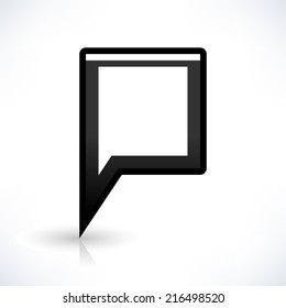 Blank map pin location sign rounded square icon in flat style. Empty black shapes with gray shadow and reflection isolated on white background. Web design element save in vector illustration 8 eps