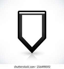Blank map pin location sign rounded square icon in flat style. Empty black shapes with gray shadow and reflection isolated on white background. Web design element save in vector illustration 8 eps