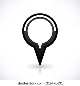 Blank map pin location sign circle icon in flat style. Empty black shapes with gray shadow and reflection isolated on white background. Web design element save in vector illustration 8 eps