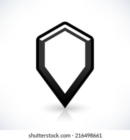 Blank map pin location sign rounded hexagon icon in flat style. Empty black shapes with gray shadow and reflection isolated on white background. Web design element save in vector illustration 8 eps