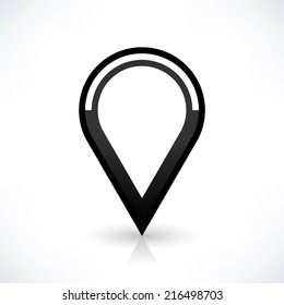 Blank map pin location sign circle icon in flat style. Empty black shapes with gray shadow and reflection isolated on white background. Web design element save in vector illustration 8 eps