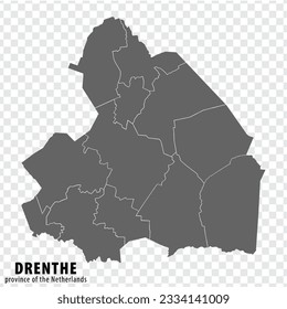 Blank map Province Drenthe of Netherlands. High quality map Drenthe with municipalities on transparent background for your web site design, logo, app, UI.  EPS10.