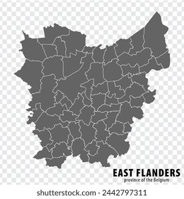 Blank map Province East Flanders of Belgium. High quality map East Flanders with municipalities on transparent background for your web site design, logo, app, UI.  EPS10.