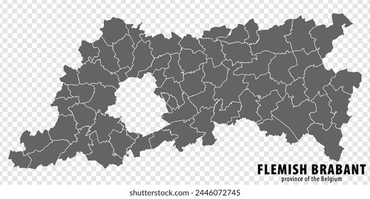 Blank map Province Flemish Brabant of Belgium. High quality map Flemish Brabant with municipalities on transparent background for your web site design, logo, app, UI.  EPS10.