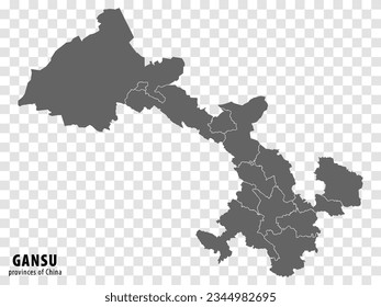 Blank map  Province Gansu of China. High quality map Gansu with municipalities on transparent background for your web site design, logo, app, UI. People's Republic of China.  EPS10.