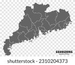 Blank map  Province Guangdong of China. High quality map Guangdong with municipalities on transparent background for your web site design, logo, app, UI. People