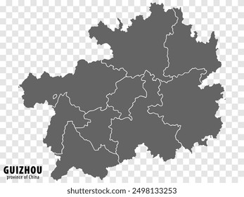 Blank map  Province Guizhou of China. High quality map Guizhou with municipalities on transparent background for your web site design, logo, app, UI. People's Republic of China.  EPS10.