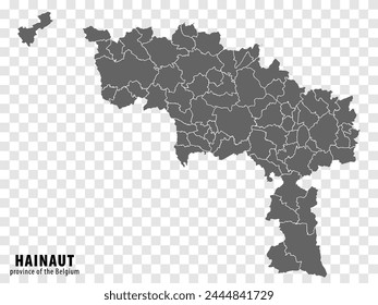 Blank map Province Hainaut  of Belgium. High quality map Hainaut with municipalities on transparent background for your web site design, logo, app, UI.  EPS10.