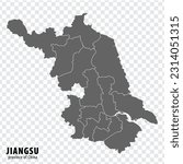 Blank map  Province Jiangsu of China. High quality map Jiangsu with municipalities on transparent background for your web site design, logo, app, UI. People