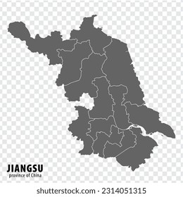 Blank map  Province Jiangsu of China. High quality map Jiangsu with municipalities on transparent background for your web site design, logo, app, UI. People's Republic of China.  EPS10.