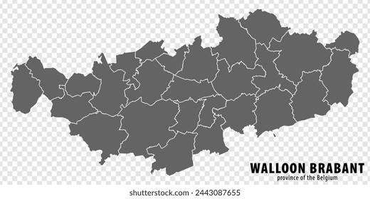 Blank map Province Walloon Brabant of Belgium. High quality map Walloon Brabant with municipalities on transparent background for your web site design, logo, app, UI.  EPS10.