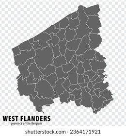 Blank map Province West Flanders of Belgium. High quality map West Flanders with municipalities on transparent background for your web site design, logo, app, UI.  EPS10.